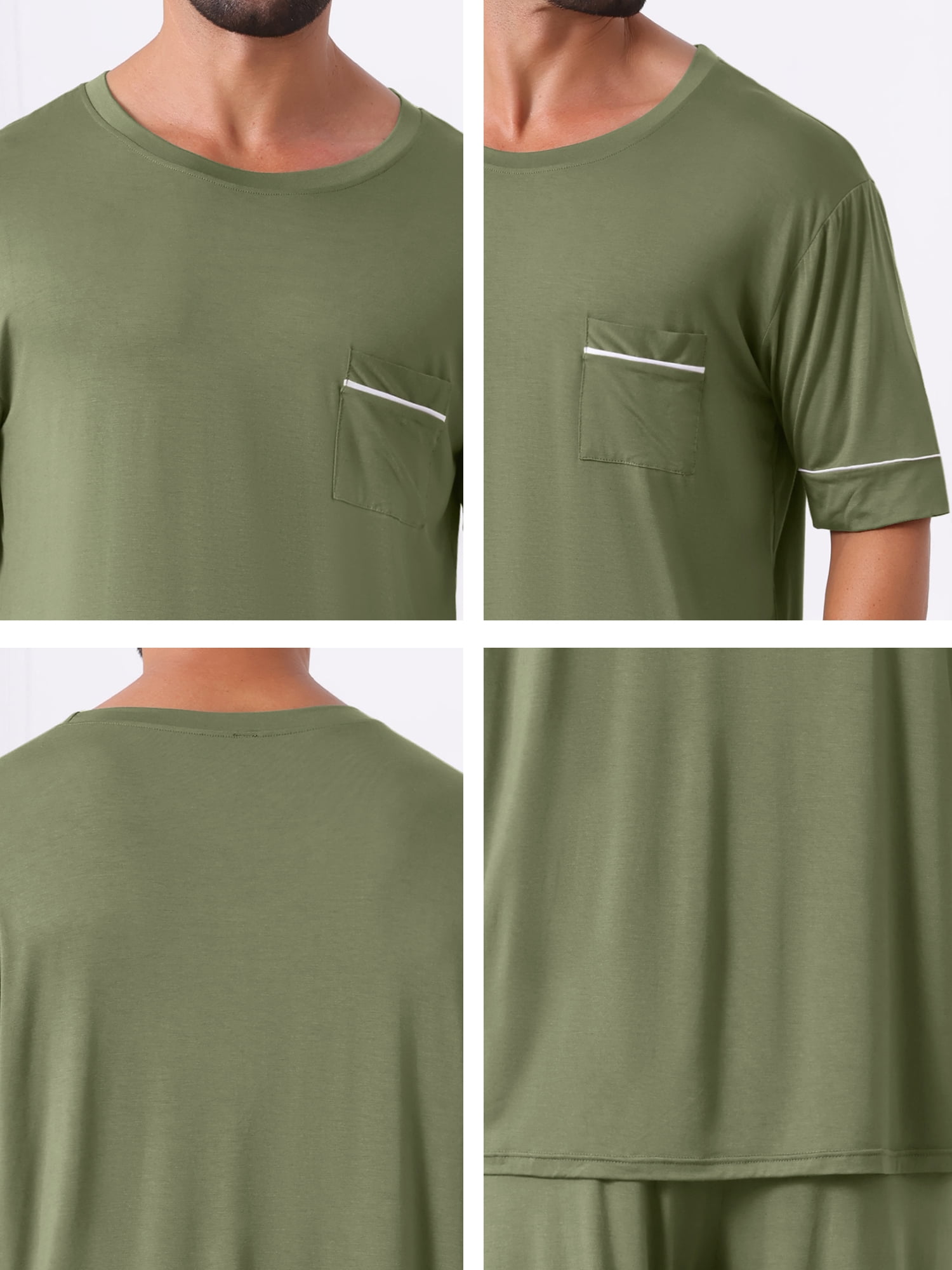 DARING DIVA Men's Soft Nightwear Summer Crew Neck Pajama Set with Pockets S Olive Green