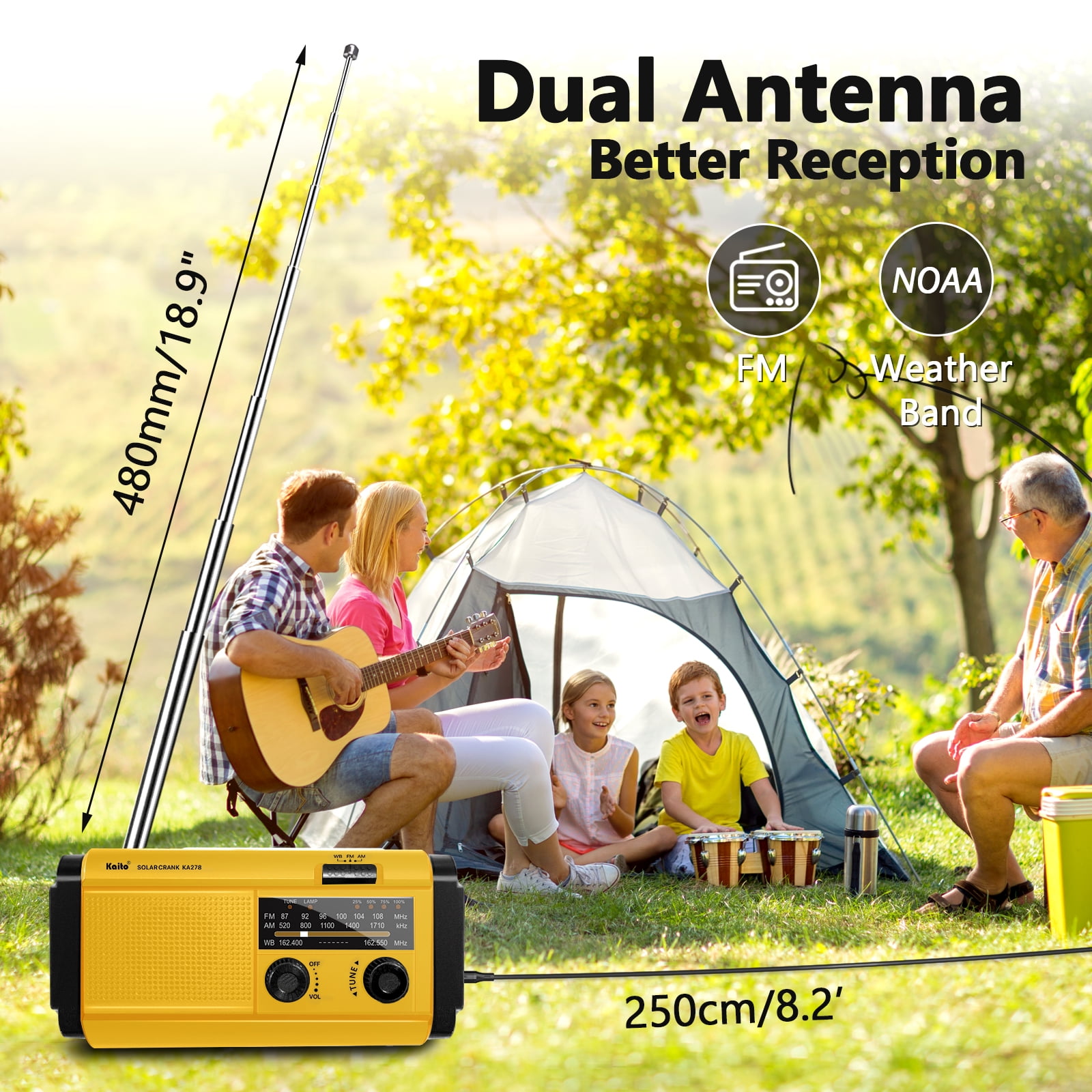 Kaito KA278 Emergency AM/FM NOAA Radio Solar Crank, Yellow