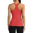 thumbnail image 2 of Attraco Women Solid Ribbed Workout Tank Tops Builting in Bra Tight Racerback Scoop Neck Sports Top, 2 of 6