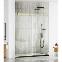 WinZo Frameless Shower Door 56-60" W x 76" H, Glass Shower Door, Shower Sliding Door with 5/16"(8mm) ANSI Clear Tempered Glass, Explosion-Proof Film, Stainless Steel Hardware, Brushed Gold