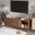 thumbnail image 4 of Oubayajia Mid-Century Modern 63" TV Stand for TVs up to 70”, Wood TV Console with Waveform Sliding Doors and Storage, Entertainment Center for Living Room Bedroom, Walnut, 4 of 7