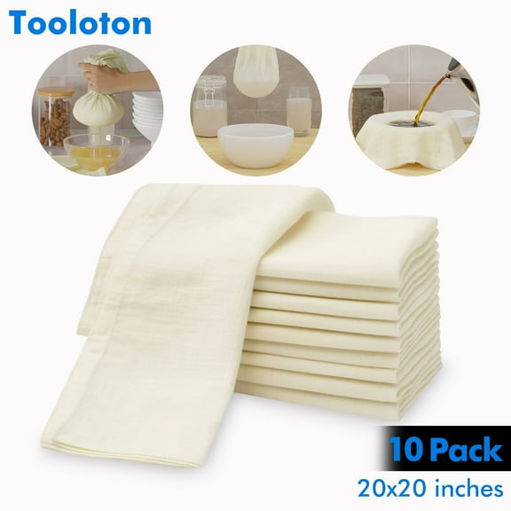 Tooloton 10 PCS Reusable Cheesecloth, 20x20 Inch, 100% Cotton Unbleached
