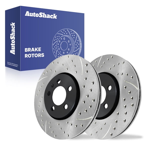 AutoShack Front Vented Drilled & Slotted E-Coated Brake Rotors 2-PC Set Replacement for 1998-2011 Volkswagen Beetle 2002-2012 Seat Ibiza 2011-2018 Audi A1 ShadowGuard 11.33" (287.7 mm)