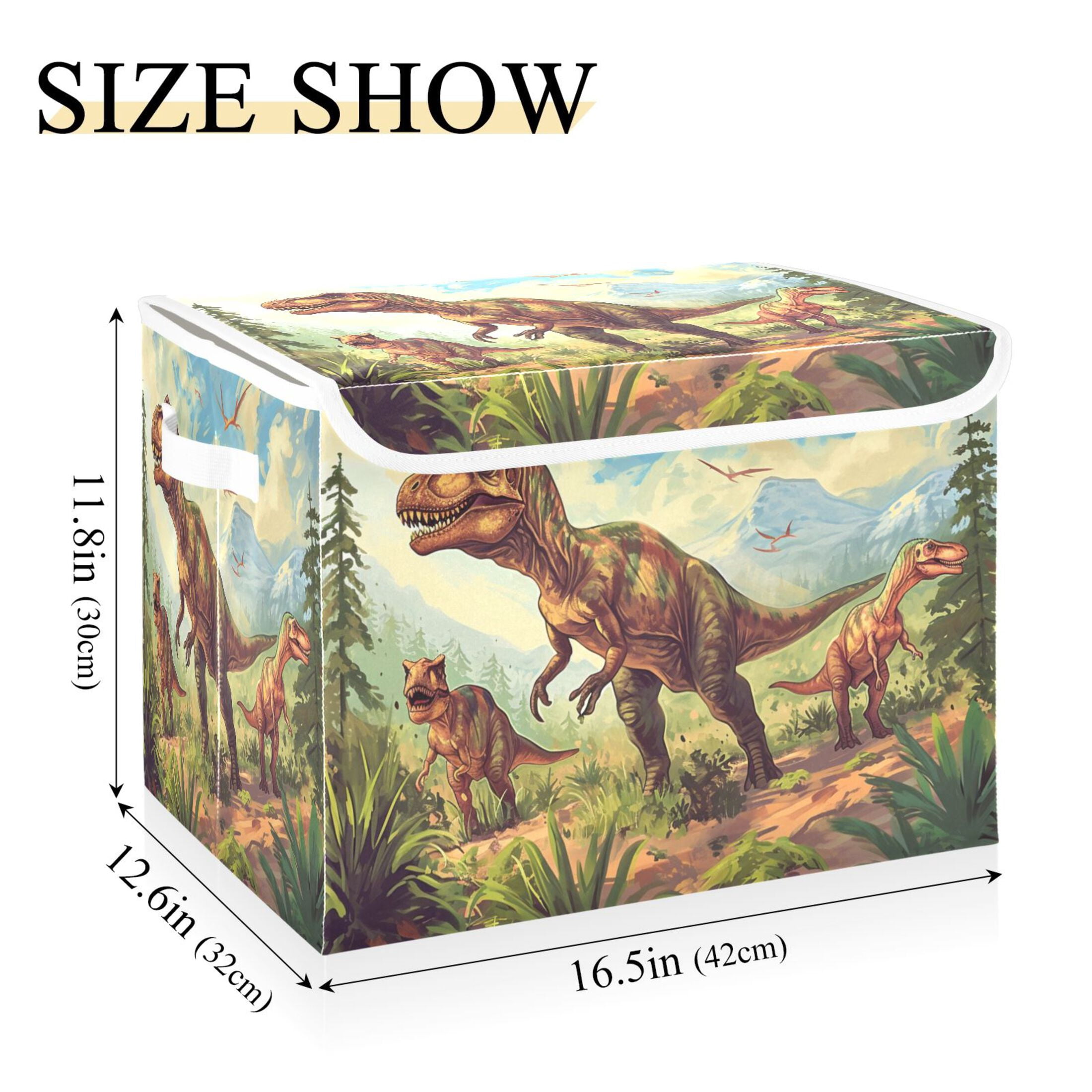 Ryvnso Dinosaur in Forest-a1 Large Lidded Foldable Storage Baskets Cubes Boxes Lids Bin for Home