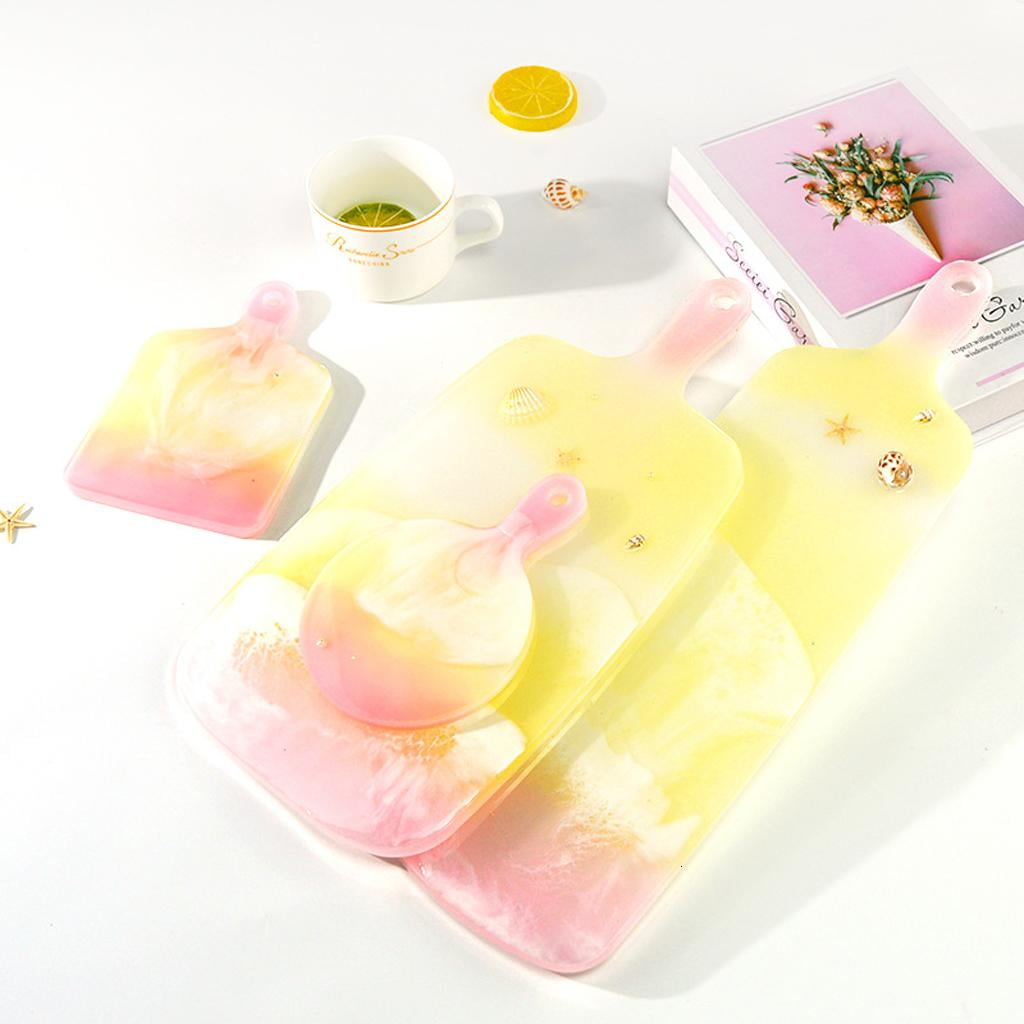 Necvior 4 Pcs Thick Resin Tray Molds DIY Large Serving Handle Board Silicone Molds