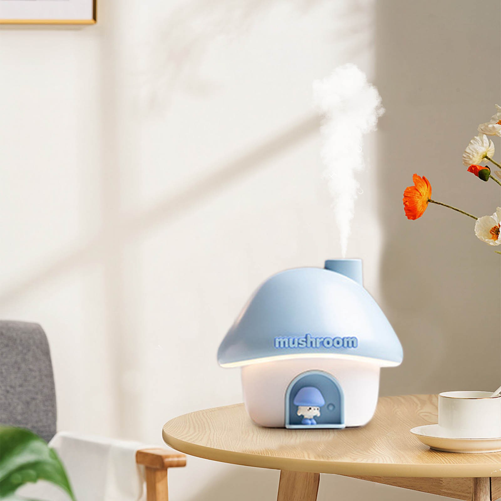 Kingfansion Cute Mushroom House Humidifier, 300ml Small Cool Mist Humidifers, USB Rechargeable Mini Portable Air Humidifer with Night Light, 7 Color Gradient Light for Bedroom Desk