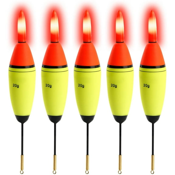 5Pcs  Light Bobbers  Floats Fishing Bobbers Saltwater Freshwater Night Fishing Fishing Floats Lighted Bobbers for Trout，Battery not included 18*2.6cm