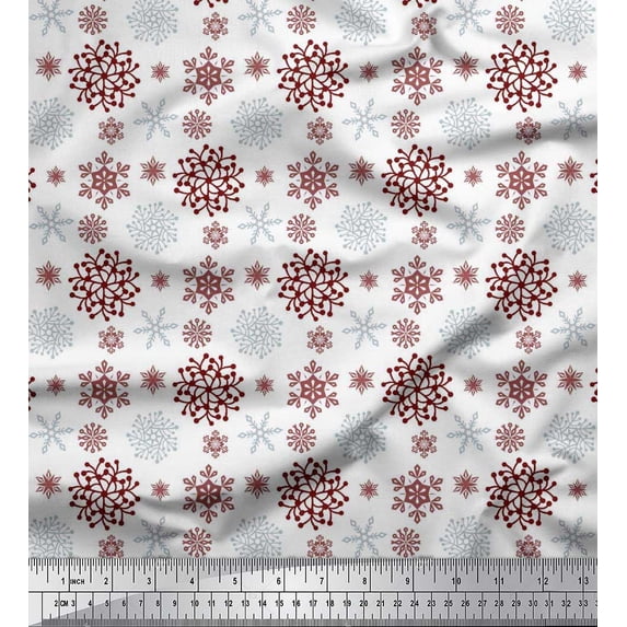 Soimoi Moss Georgette Fabric Snowflake Artistic Print Fabric by Yard 42 Inch Wide