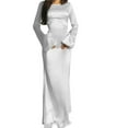thumbnail image 2 of Maxi Dresses for Women Elegant Classy Fall Long Bell Sleeve Ruched Bodycon Fitted Cocktail Party Slit Dress White XS, 2 of 8