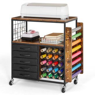 CXQ Rolling Craft Storage Cart - Compatible With Cricut, Silhouette, Brother Machines, 2 Drawers & 24 Vinyl Holders