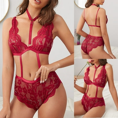 

UoCefik Women s Lingerie Bodysuit Hollow Out Lace Sexy Strap Lingerie Babydoll