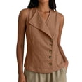 thumbnail image 3 of Women's Cotton Linen Tank Tops V Neck Sleeveless Blouse 2026 Summer Casual Button down Collared Vest Shirts by Yigetop Coffee L, 3 of 8