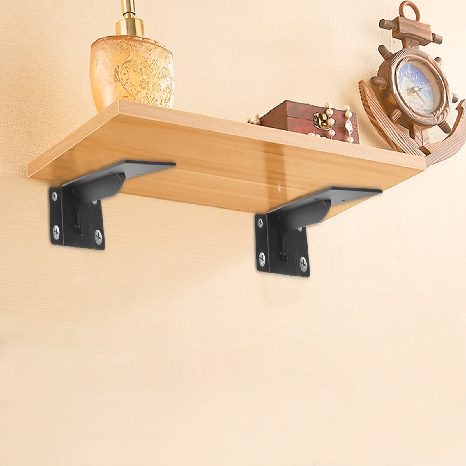 NICERIO Black Metal L Bracket for Glasses Heavy Duty Floating Shelf 2Pcs
