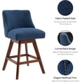 thumbnail image 2 of Modern Swivel Bar Stools Set of 4, 26" Navy Blue Counter Height Bar Stools with Back for Kitchen Island, Fabric Upholstered Island Chairs with Wood Legs, Barstool Chairs, 2 of 6