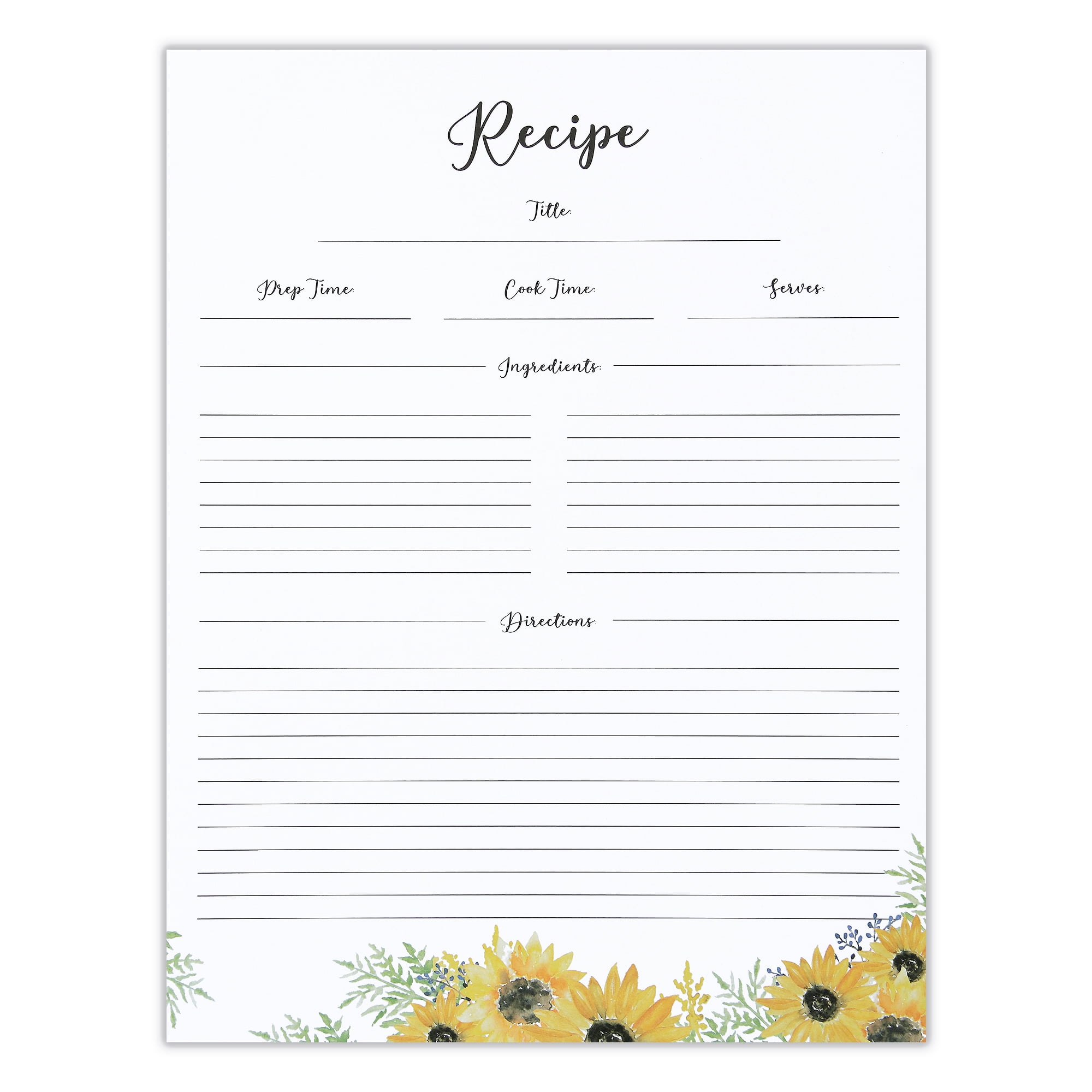 Outshine Premium Recipe Card Sheets 8.5X11-inch , Sunflower Design (Set of  50) | Recipe Binder Sheets - Walmart.com