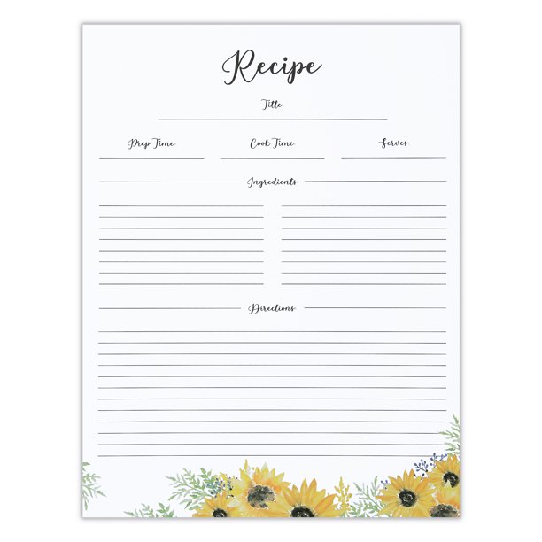 Outshine Premium Recipe Sheets 8.5X11-inch , Sunflower Design (Set of ...