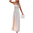 thumbnail image 4 of Gureui Women's Summer Beach Dress, Dots Tied Shoulder Strap Frill Trim Square Neck Shirred One-Piece with Slit Bodice Dresses, 4 of 6