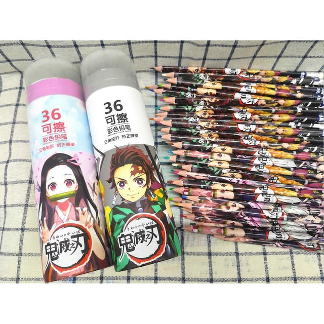 Colored Pencils Set Eraser 36 Colors Cartoon Pattern Style Glossy Color Texture Art Sketch Pencils for Children