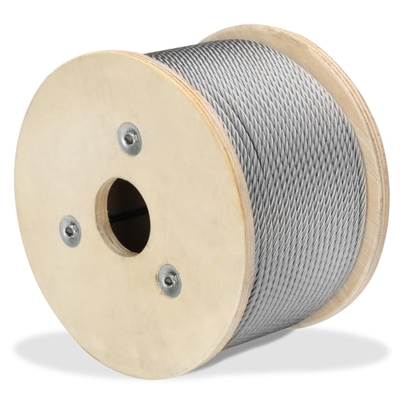 Cable de acero inoxidable grueso de 1/4, cuerda de alambre de 300 pies, 7 x 19 hebras, cable para aviones, tirolesa de resistencia a la rotura de 6400 libras para aplicaciones de servicio pesado, bara