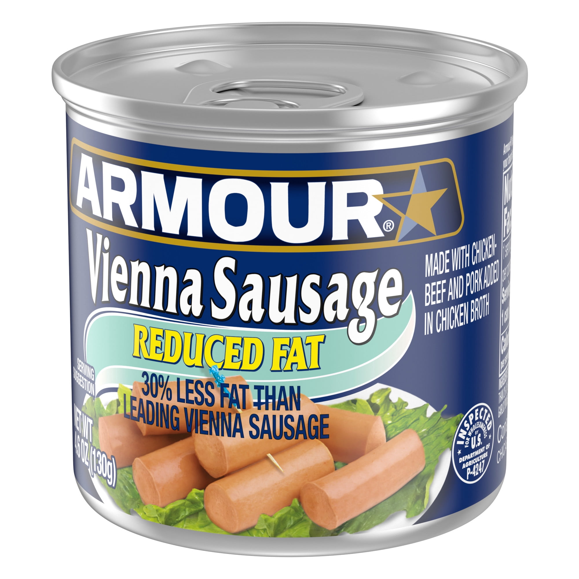 (4 pack) Armour Star Reduced Fat Vienna Sausage, 6g protein Per Serving, Canned Sausage, 4.6 oz. Can