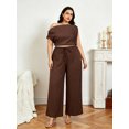 thumbnail image 3 of LMLYSoH Women's Plus Size Pants Set Stylish Textured Solid Color Sleeveless Crop Tops and Wide Leg Pants 2 Pcs Set, 3 of 9