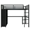 thumbnail image 5 of YIYADO Queen Size Loft Bed Frame with Desk, Wardrobe, and Storage Shelves, Metal Space-Saving Loft Bed, Black, 5 of 7