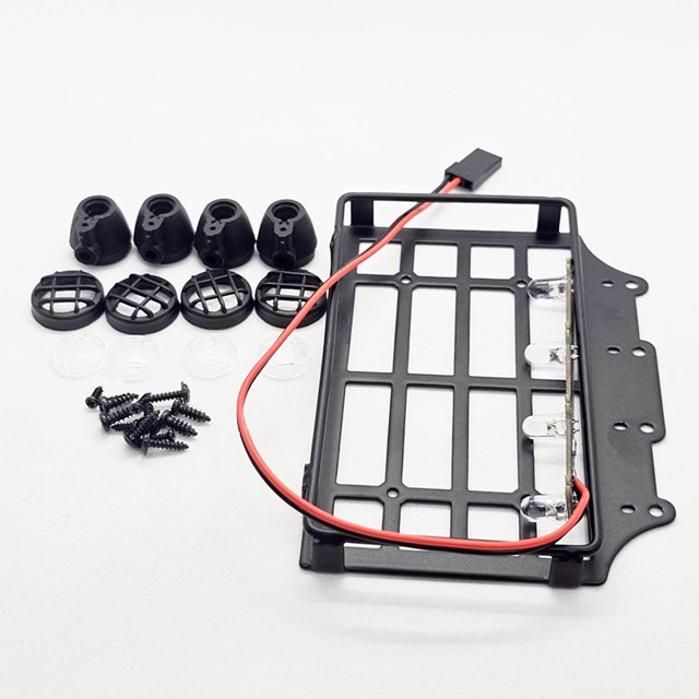 MN82 Metal Luggage Carrier Roof Rack With LED Light RC Model Car Upgrade Parts Accessories Simulation Roof Rack With Four Lights A3