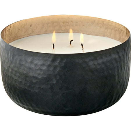 Better Homes And Gardens Metal Hammered Bowl, 3 Wick Candle, Black