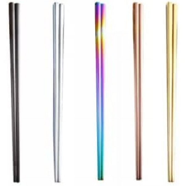 4 pares de palillos de metal reutilizables multicolores aptos para lavavajillas, ligeros, fáciles y limpios, 18/8 de grado alimenticio 304 (multicolor)