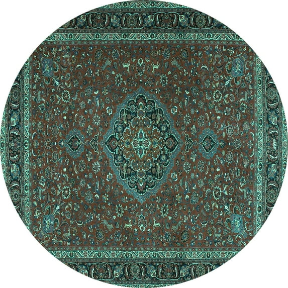 Ahgly Company Indoor Round Persian Turquoise Blue Traditional Area Rugs, 5' Round