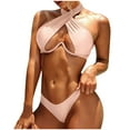thumbnail image 2 of Women's Bikini Set Halter Neck Underwire Push Up Solid Color Sexy Two Piece Swimsuit for Beach Pool Summer Party,Watermelon Red,2XL, 2 of 6