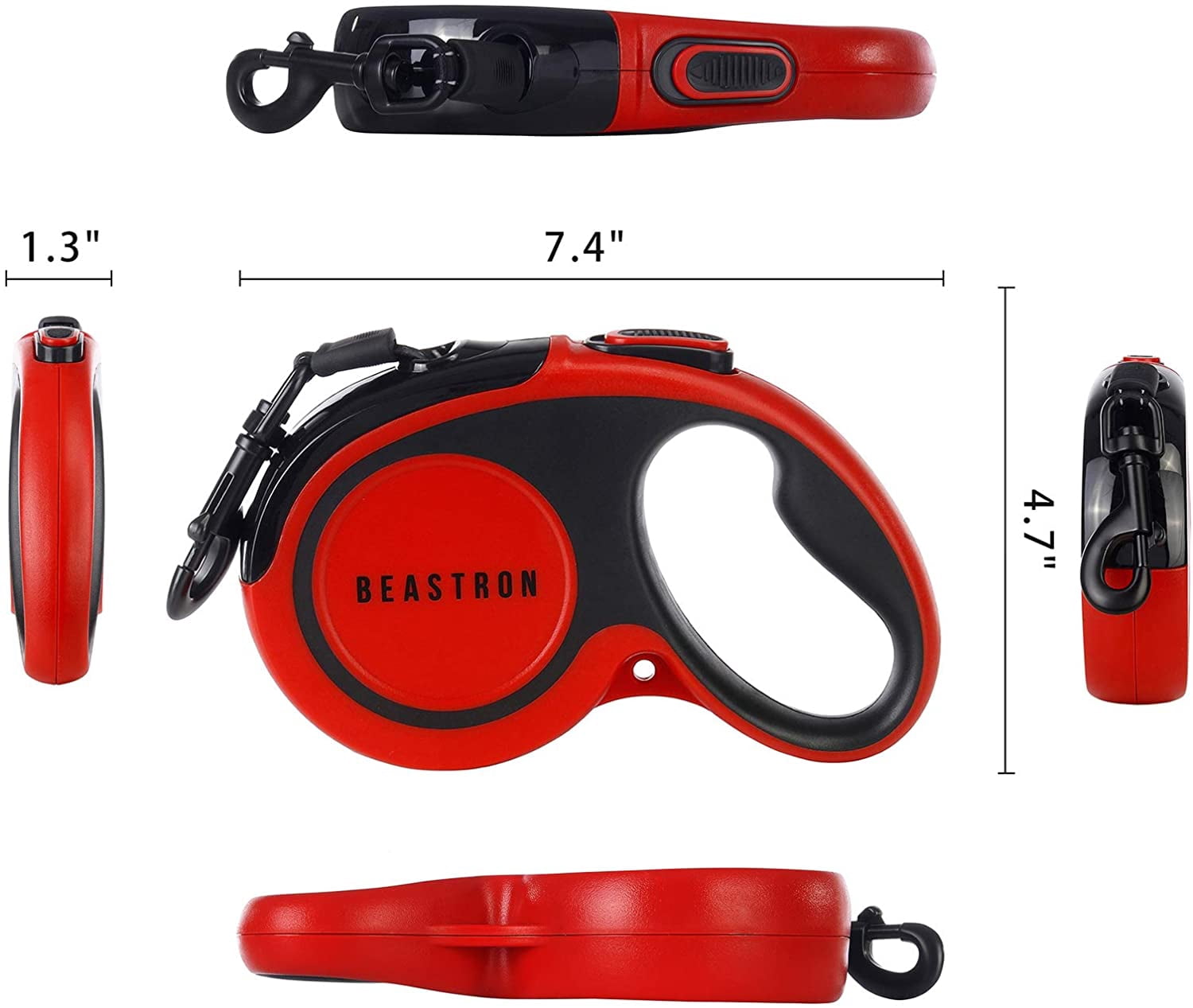 Beastron (Upgraded) Heavy Duty Retractable Dog Leash, 16" Extra Long Tangle-Free Reflective Nylon, Medium to Large Dogs up to 110lbs, One Button Lock/Unlock, Waste Bags and Dispenser Included (Red)