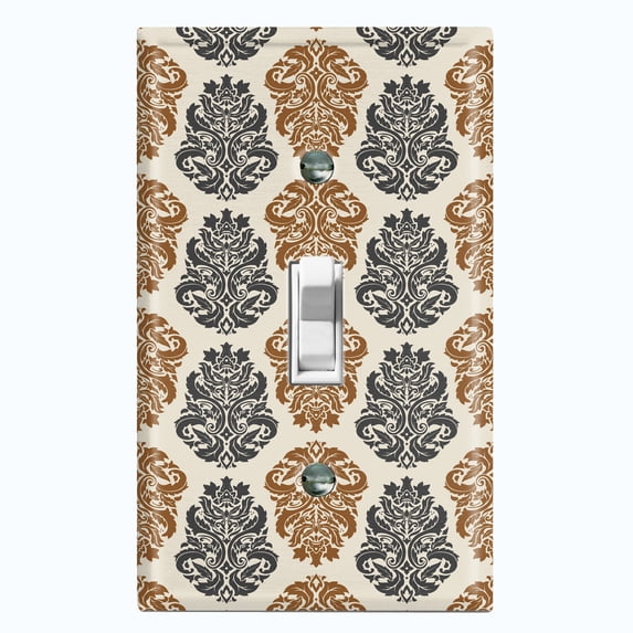 Metal Light Switch Plate Outlet Cover (Victorian Damask Flower Symbo Pattern - Single Toggle)