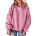 thumbnail image 3 of Round Neck Pullover for Women Loose Lambswool Casual Versatile Long Sleeve Top Fall Winter Sweatshirt Pink XL, 3 of 9