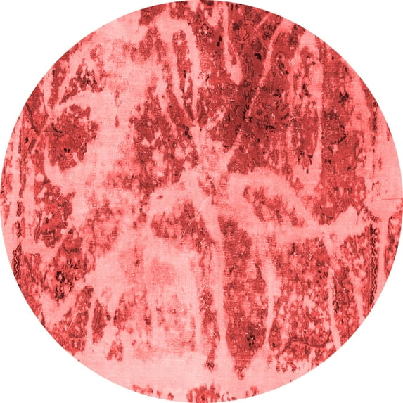 Ahgly Company Machine Washable Indoor Round Abstract Red Modern Area Rugs, 8' Round