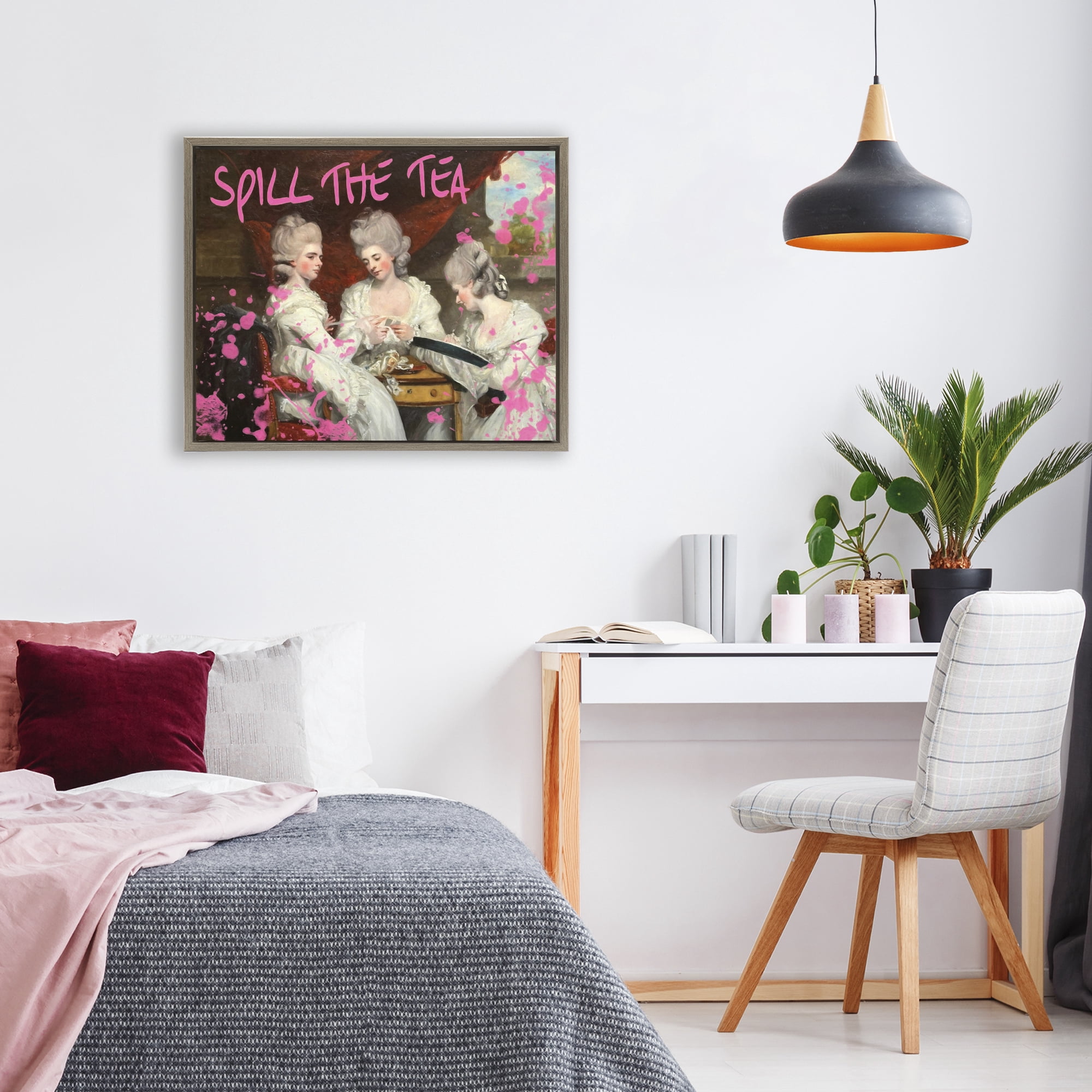Stupell Industries Spill The Tea Iconic Ladies Brown Framed Floater Canvas Wall Art, design by Grotto Studios