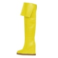 thumbnail image 3 of YDN Women Chic Closed Toe Wedge High Heels Thigh High Over The Knee Boots Comfy Pull On Foldable Knee High Boots Shoes Size 5 Yellow, 3 of 3