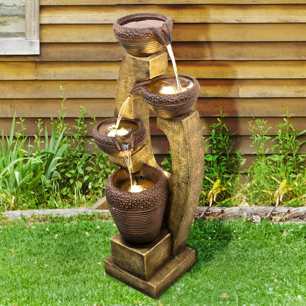 Watnature 40" H Outdoor Water Fountain - 4 Crocks Outdoor Modern Outdoor Waterfall with Contemporary Design for Garden, Patio, Deck, Porch, Backyard and Home Art Décor