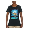 thumbnail image 2 of Swimming Sea Turtle Animal Lover Womens Graphic T-Shirt, Black, Small, 2 of 3