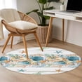thumbnail image 5 of Marine Life Round Living Room Rugs 4 ft, Blue Shell Coral Starfish Eucalyptus Leaves Wood Grain Washable Area Rug with Non-Slip Sturdy Edge Binding Round Carpet for Entryway Kitchen Bedroom Bathroom, 5 of 9