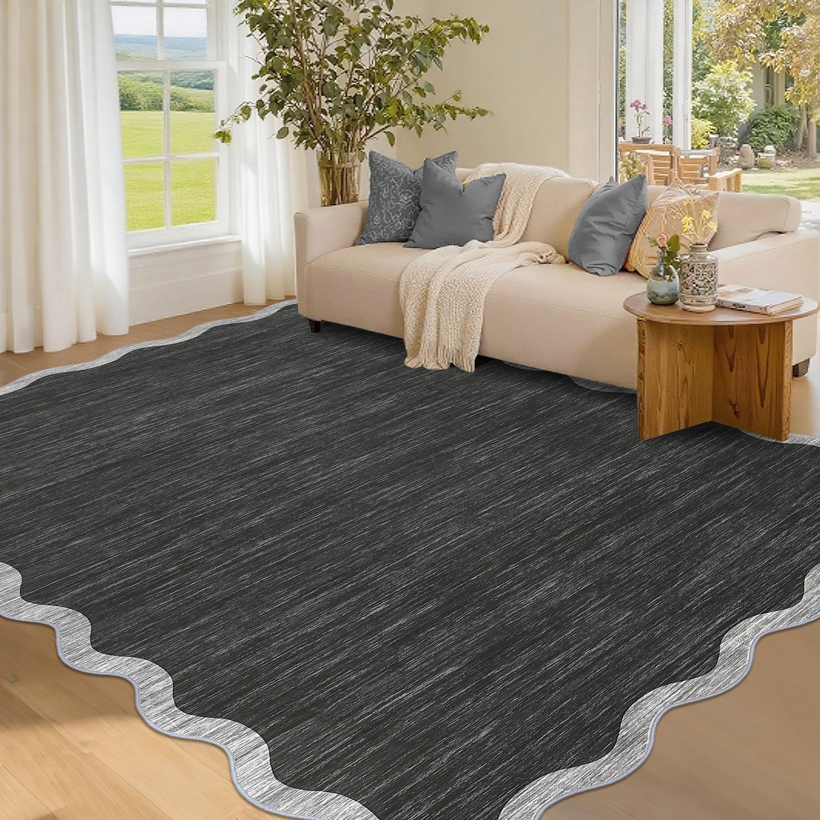 10*13FT Washable Living Room Rug, Non-Slip and Soft Bedroom Rug,Low Pile, Foldable, Stain Resistant. Dark Gray