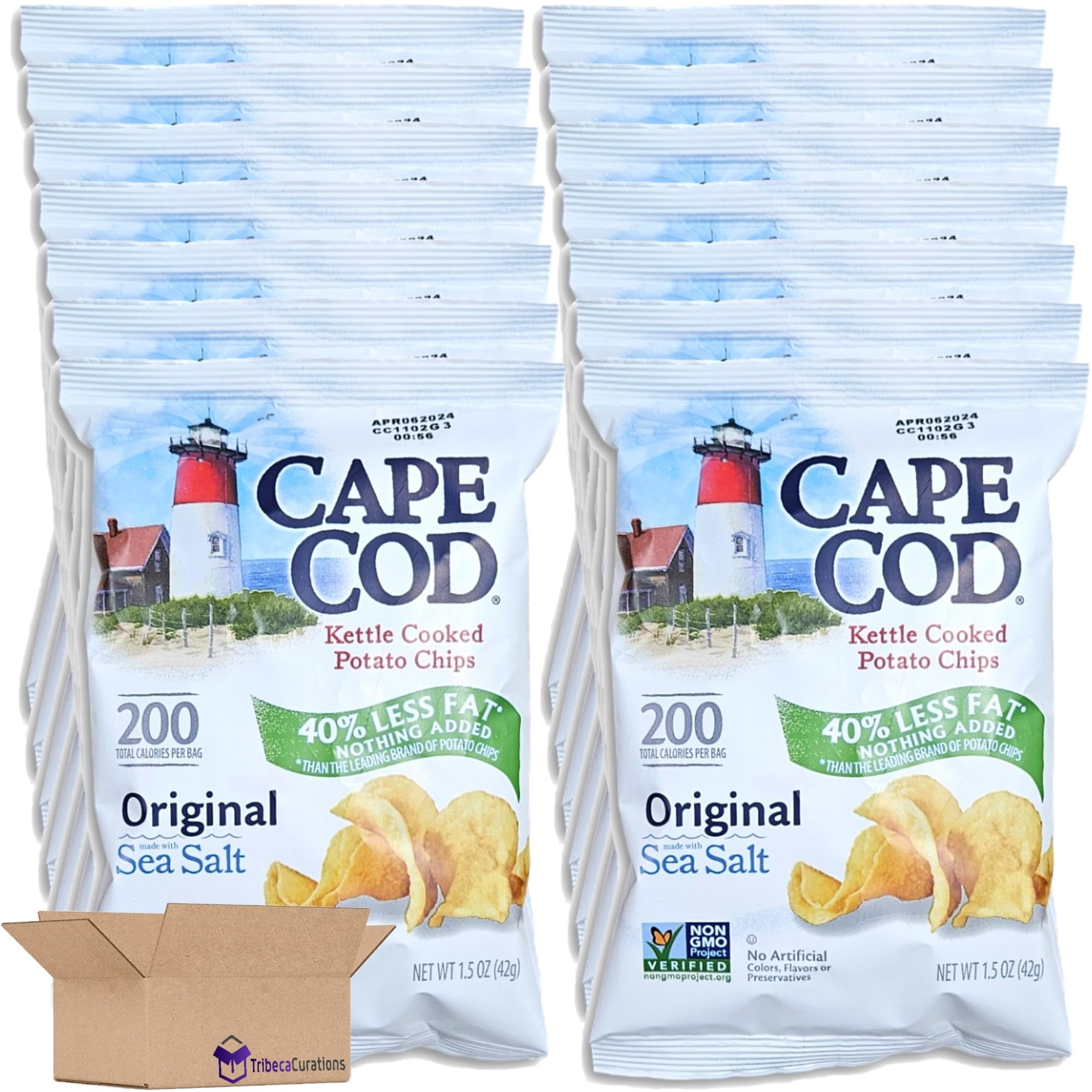 (2 pack) Cape Cod 40% Less Fat Kettle Cooked Potato Chips Value Pack   Original Sea Salt | 1.5 Ounce | Pack of 14