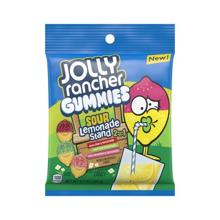 JOLLY RANCHER, Sour Lemonade Stand, 2-in-1 Assorted Fruit Flavored Gummies Candy, 3.7 oz, Bag