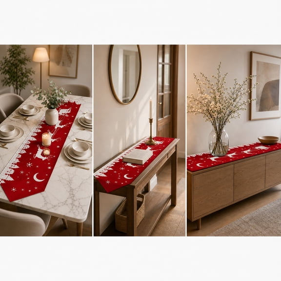 Christmas Dining Table Decor, Decorative Table Runner Long Strip Table Scarf Red Green, for Dining Table, Mantel Display, Holiday Party Layout Decor