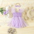 thumbnail image 2 of Wdgfv Girls' Snap Closure Romper Girls Fly Sleeveless Romper Outfits with Mesh Skirts Bowknot Headbands Cute Prints Summer Purple 12-18 Months, 2 of 9