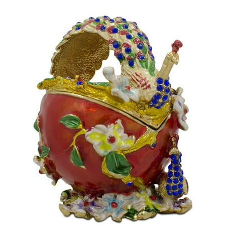 - Peacock in the Flower Garden Trinket Box Figurine 3.25 Inches