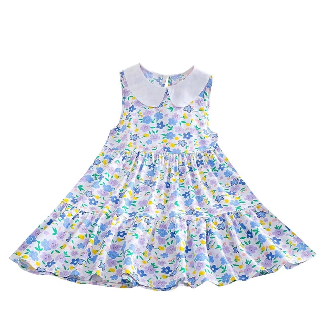 yoeyez Robes pour Enfants Filles 4-16 Fête Enfants Petites Filles Sans Manches Fleur à Étages Col Claudine Robe d'Été Volantée Fluide Maxi Robes Vacances Plage Fête Robes Blanc,8-9 Ans