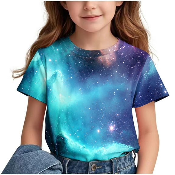 MKOSPLRT Y2K Shirts for Kid Little Girls Short Sleeve Sparkly Graphic T Shirts Crew Neck Funny Tops Loose Fit Going Out Tees Kids Clothes