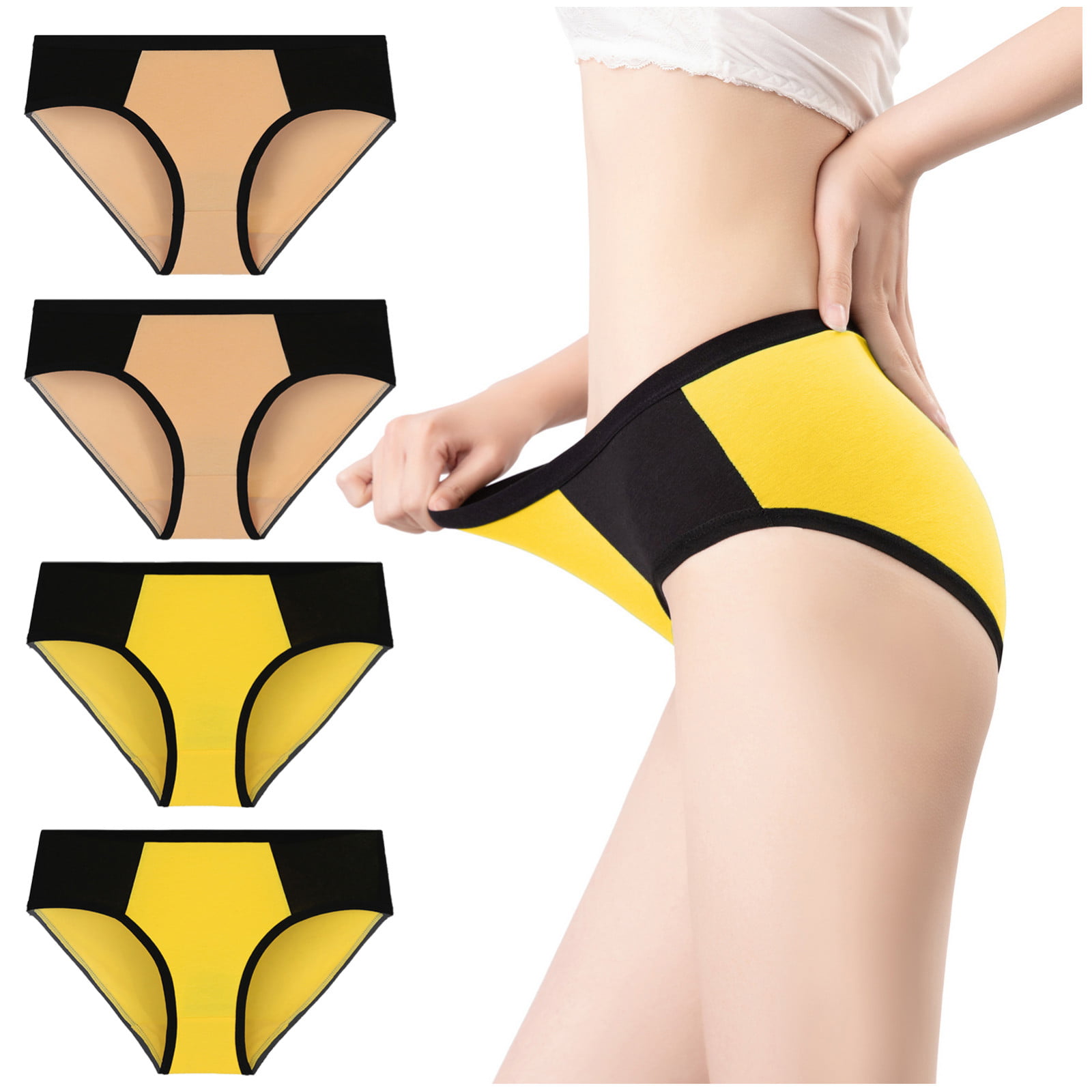 Women'S Patchwork Panty Yellow No Trace Briefs 4-Pack 
