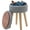 High Storage Grey, variant on Pouf Ottoman, 100% Cotton Knitted Boho Footstool, Round Footrest with Non-Skid Wood Legs, Home Décor Handmade Pouffe, Leisure Floor Step Stool for Living Room (High Storage Beige)